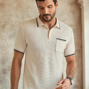 HIMLAND Polo shirt à manches courtes, col plat en tricot rayé, style décontracté pour homme