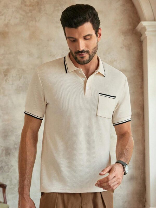HIMLAND Polo shirt à manches courtes, col plat en tricot rayé, style décontracté pour homme – Image 6