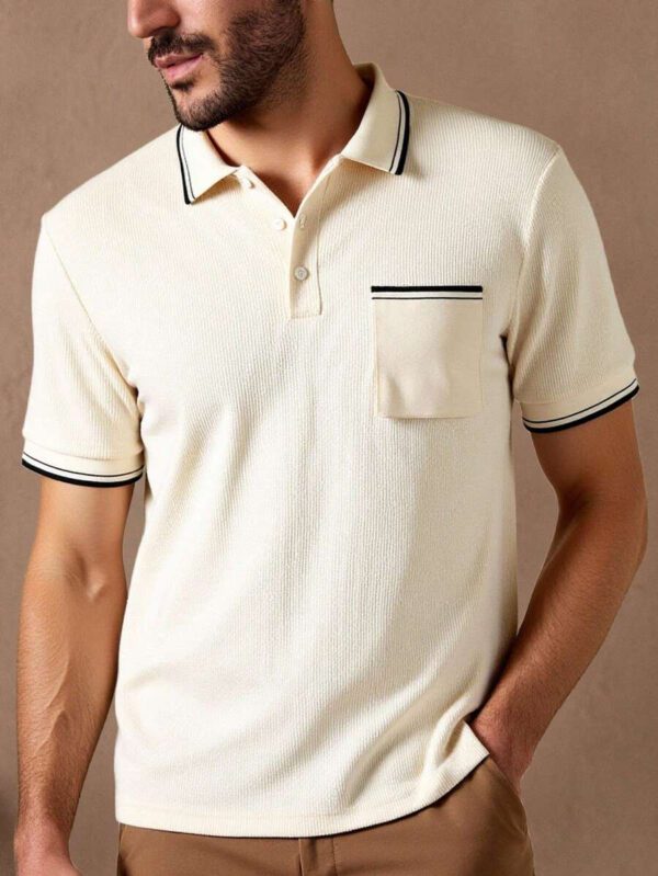 HIMLAND Polo shirt à manches courtes, col plat en tricot rayé, style décontracté pour homme – Image 7