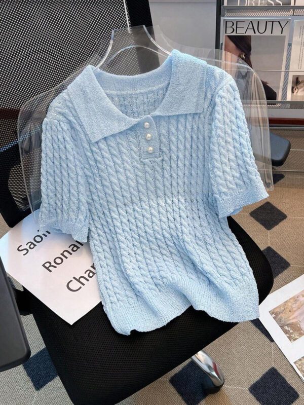 Franclia Top en tricot élégant pour femmes, col polo bleu français 2025 – Image 2