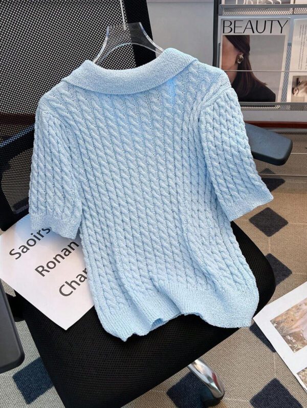 Franclia Top en tricot élégant pour femmes, col polo bleu français 2025 – Image 3