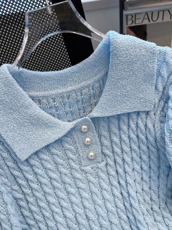 Franclia Top en tricot élégant pour femmes, col polo bleu français 2025 – Image 5