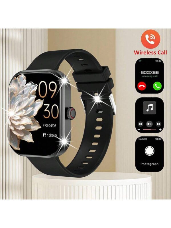 Nouvelle montre connectée Sport unisexe avec écran tactile full touch de 2,01 pouces et bracelet en silicone. Avec plus de 100 modes sport, appel sans fil, connexion sans fil à l'application, caméra à distance, musique sans fil, alarme, prévisions météorologiques, affichage TFT et batterie 180mAh. Cadeau idéal pour les hommes, les femmes, les amis, les amoureux et les parents pour les fêtes – Image 2