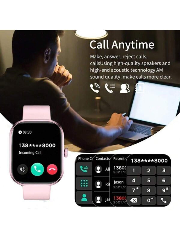 Nouvelle montre connectée Sport unisexe avec écran tactile full touch de 2,01 pouces et bracelet en silicone. Avec plus de 100 modes sport, appel sans fil, connexion sans fil à l'application, caméra à distance, musique sans fil, alarme, prévisions météorologiques, affichage TFT et batterie 180mAh. Cadeau idéal pour les hommes, les femmes, les amis, les amoureux et les parents pour les fêtes – Image 5