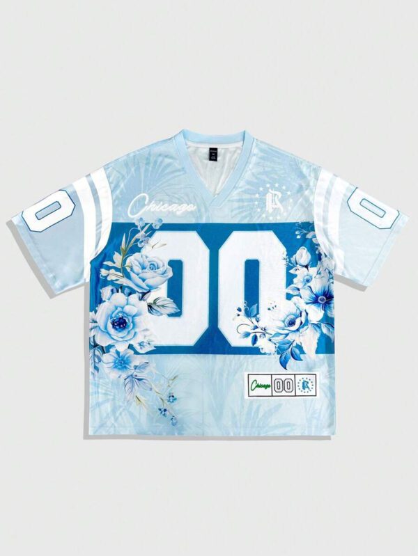 ROMWE MEN Street Life Top de jersey à col V à manches courtes avec imprimé floral et numérique, style preppy pour homme – Image 2