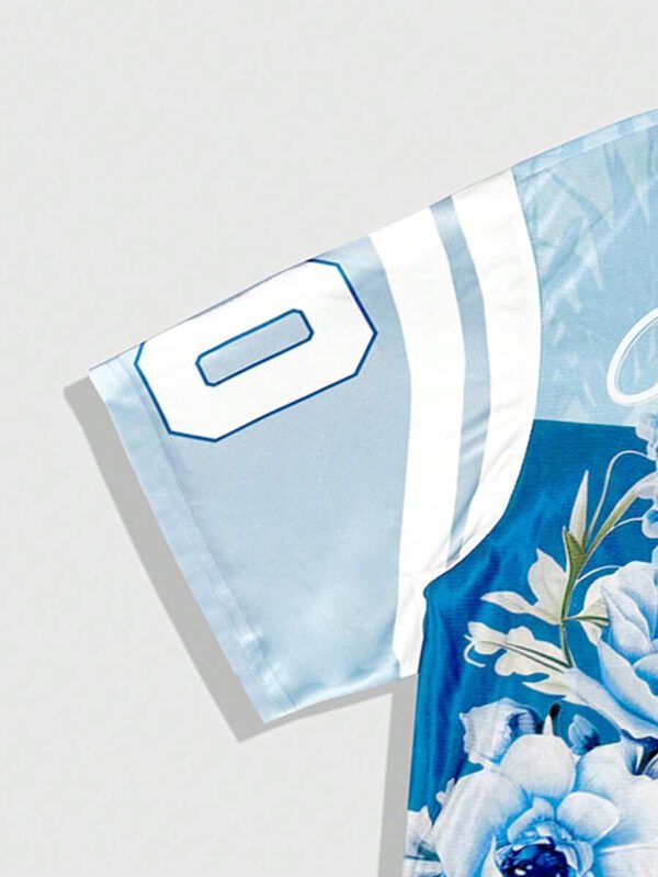 ROMWE MEN Street Life Top de jersey à col V à manches courtes avec imprimé floral et numérique, style preppy pour homme – Image 5