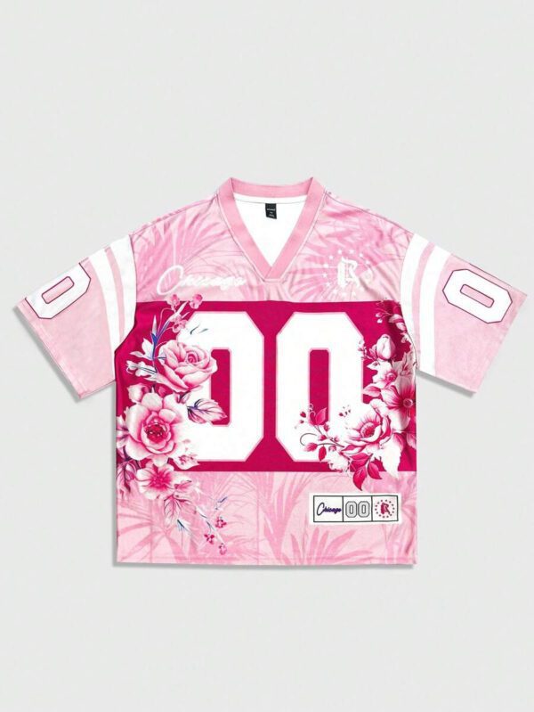 ROMWE MEN Street Life Top de jersey à col V à manches courtes avec imprimé floral et numérique, style preppy pour homme – Image 6