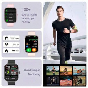 Nouvelle montre connectée Sport unisexe avec écran tactile full touch de 2,01 pouces et bracelet en silicone. Avec plus de 100 modes sport, appel sans fil, connexion sans fil à l'application, caméra à distance, musique sans fil, alarme, prévisions météorologiques, affichage TFT et batterie 180mAh. Cadeau idéal pour les hommes, les femmes, les amis, les amoureux et les parents pour les fêtes
