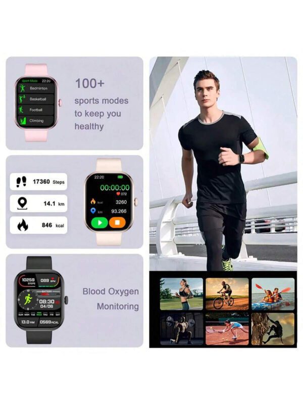 Nouvelle montre connectée Sport unisexe avec écran tactile full touch de 2,01 pouces et bracelet en silicone. Avec plus de 100 modes sport, appel sans fil, connexion sans fil à l'application, caméra à distance, musique sans fil, alarme, prévisions météorologiques, affichage TFT et batterie 180mAh. Cadeau idéal pour les hommes, les femmes, les amis, les amoureux et les parents pour les fêtes – Image 16