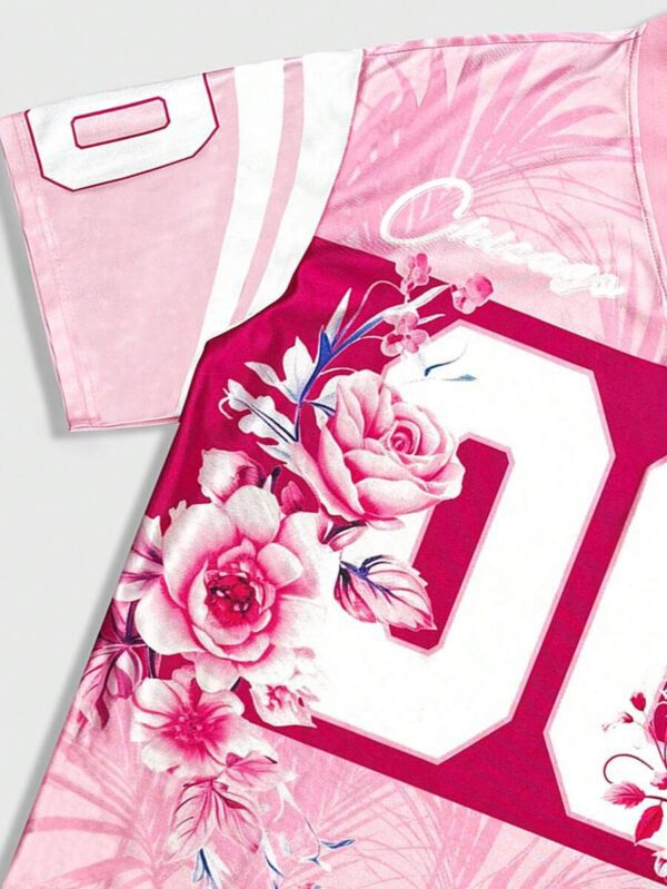 ROMWE MEN Street Life Top de jersey à col V à manches courtes avec imprimé floral et numérique, style preppy pour homme – Image 8