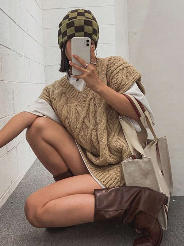 DAZY Gilet sans manches en tricot câblé oversize pour femmes – Image 2