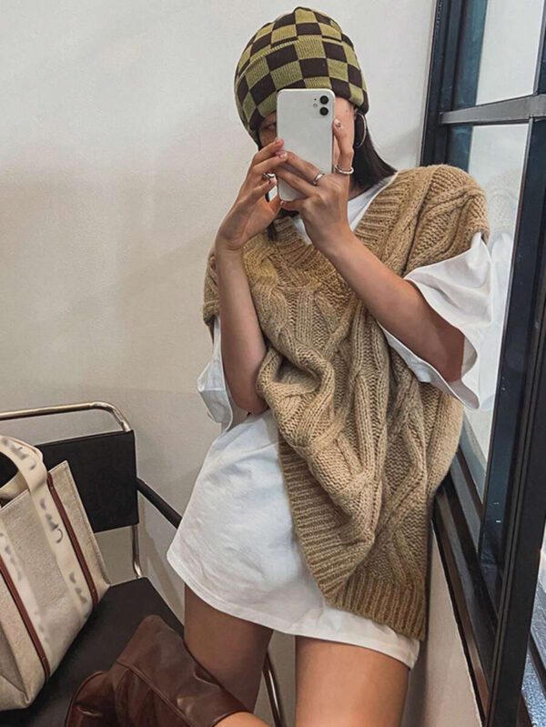 DAZY Gilet sans manches en tricot câblé oversize pour femmes – Image 3