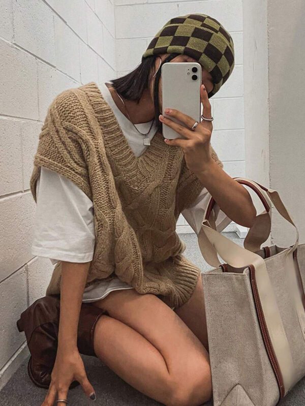 DAZY Gilet sans manches en tricot câblé oversize pour femmes – Image 4