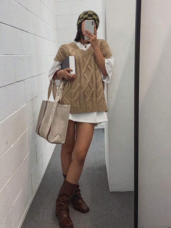 DAZY Gilet sans manches en tricot câblé oversize pour femmes – Image 5