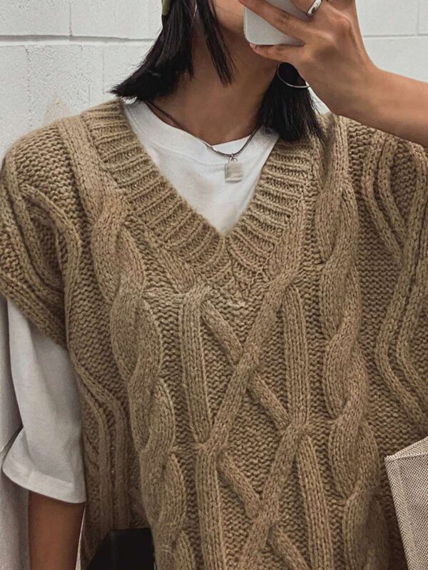 DAZY Gilet sans manches en tricot câblé oversize pour femmes – Image 7