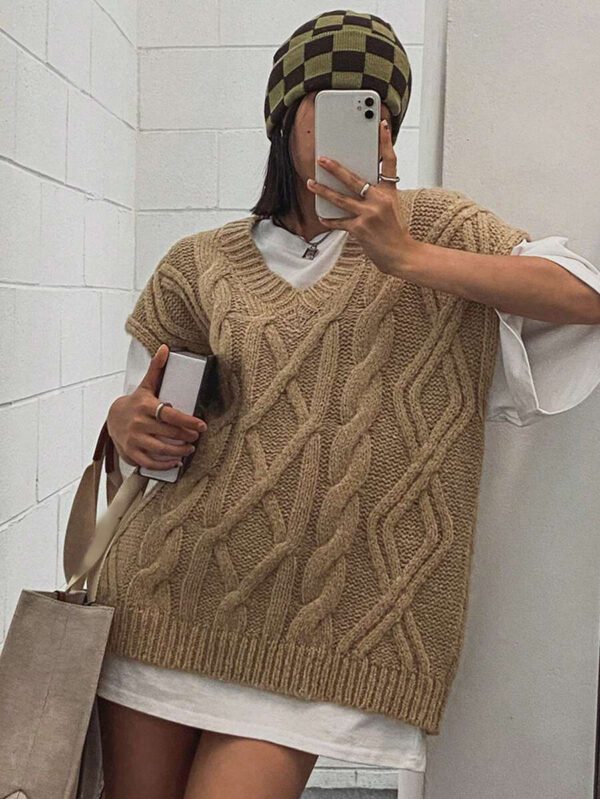 DAZY Gilet sans manches en tricot câblé oversize pour femmes – Image 9