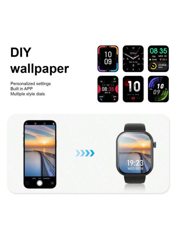 1 pièce Montre connectée polyvalente avec grand écran de 2,01 pouces, appel sans fil, réception de messages, podomètre, compteur de calories, alarme, prévisions météorologiques, plusieurs modes sportifs, cadran personnalisable, compatible avec les smartphones iOS et Android – Image 5