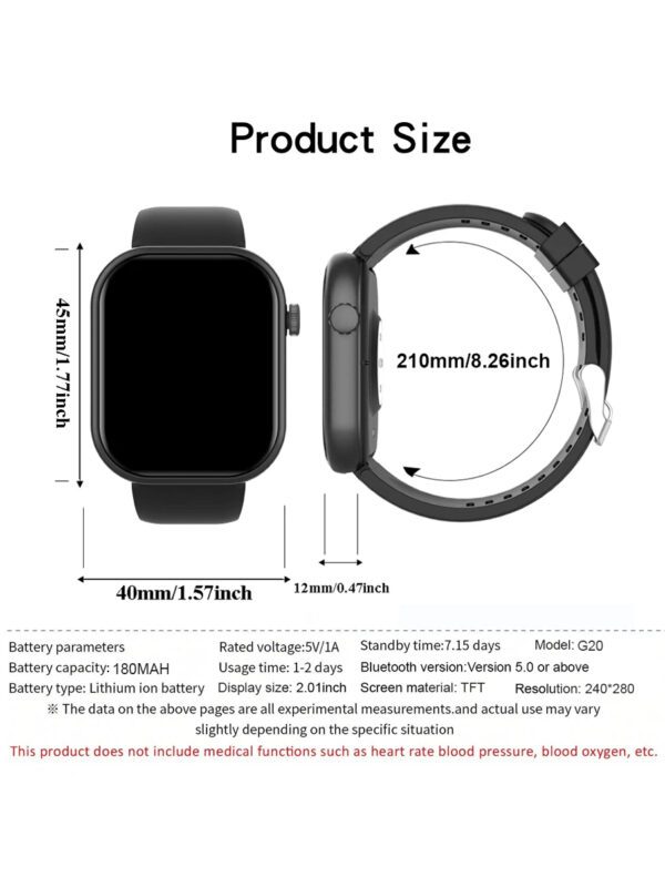 1 pièce Montre connectée polyvalente avec grand écran de 2,01 pouces, appel sans fil, réception de messages, podomètre, compteur de calories, alarme, prévisions météorologiques, plusieurs modes sportifs, cadran personnalisable, compatible avec les smartphones iOS et Android – Image 9