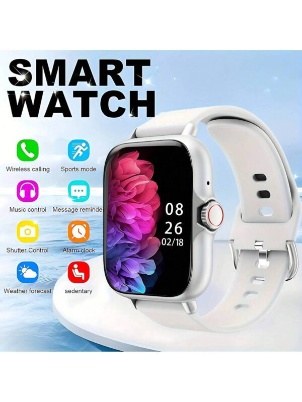 Montre connectée unisexe, réponse d'appel, rappel de message, contrôle de la musique, photographie à distance, compteur de pas, suivi des calories, modes multisports, réveil, notification d'appel et de message, 190mAh, écran tactile full screen de 1,83 pouces, compatible Android et iOS – Image 2