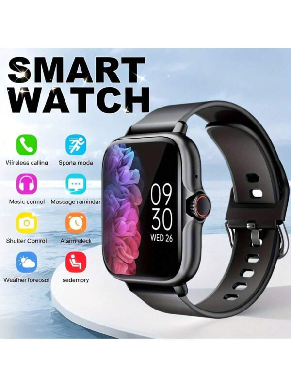 Montre connectée unisexe, réponse d'appel, rappel de message, contrôle de la musique, photographie à distance, compteur de pas, suivi des calories, modes multisports, réveil, notification d'appel et de message, 190mAh, écran tactile full screen de 1,83 pouces, compatible Android et iOS – Image 3
