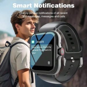 Montre connectée unisexe, réponse d'appel, rappel de message, contrôle de la musique, photographie à distance, compteur de pas, suivi des calories, modes multisports, réveil, notification d'appel et de message, 190mAh, écran tactile full screen de 1,83 pouces, compatible Android et iOS
