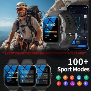 Montre connectée unisexe, réponse d'appel, rappel de message, contrôle de la musique, photographie à distance, compteur de pas, suivi des calories, modes multisports, réveil, notification d'appel et de message, 190mAh, écran tactile full screen de 1,83 pouces, compatible Android et iOS