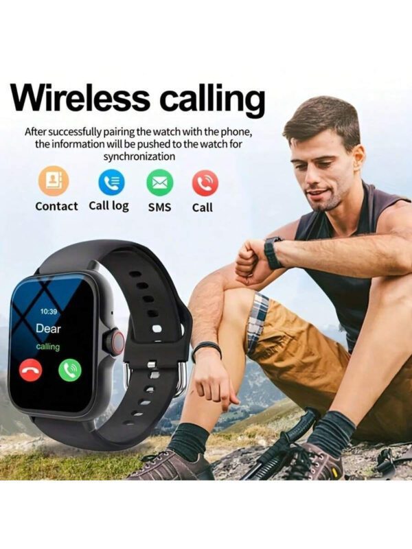 Montre connectée unisexe, réponse d'appel, rappel de message, contrôle de la musique, photographie à distance, compteur de pas, suivi des calories, modes multisports, réveil, notification d'appel et de message, 190mAh, écran tactile full screen de 1,83 pouces, compatible Android et iOS – Image 9