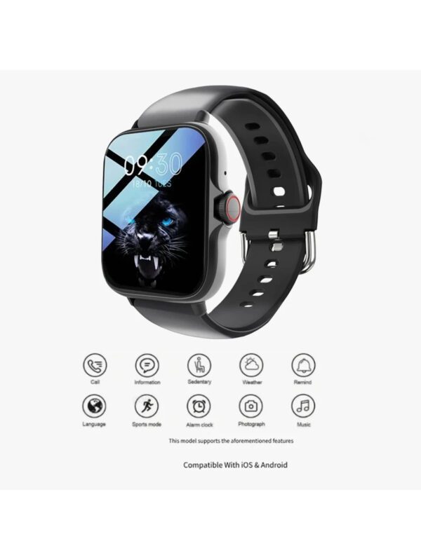 Montre connectée unisexe, réponse d'appel, rappel de message, contrôle de la musique, photographie à distance, compteur de pas, suivi des calories, modes multisports, réveil, notification d'appel et de message, 190mAh, écran tactile full screen de 1,83 pouces, compatible Android et iOS – Image 11
