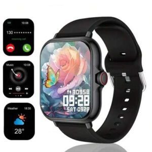 Nouvelle montre connectée unisexe avec bracelet en silicone et écran tactile complet de 4,65 cm. Tachymètre sportif et fitness pour l'extérieur, avec cadran personnalisable, appel sans fil, connexion sans fil à l'application, plus de 100 modes sportifs dont marche, course, escalade, contrôle de la caméra à distance, musique sans fil, alarme, prévisions météorologiques, écran TFT et batterie de 180 mAh. Convient comme cadeau de fête pour hommes, femmes, amis, partenaires et famille