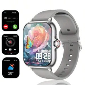 Nouvelle montre connectée unisexe avec bracelet en silicone et écran tactile complet de 4,65 cm. Tachymètre sportif et fitness pour l'extérieur, avec cadran personnalisable, appel sans fil, connexion sans fil à l'application, plus de 100 modes sportifs dont marche, course, escalade, contrôle de la caméra à distance, musique sans fil, alarme, prévisions météorologiques, écran TFT et batterie de 180 mAh. Convient comme cadeau de fête pour hommes, femmes, amis, partenaires et famille