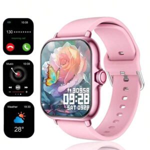 Nouvelle montre connectée unisexe avec bracelet en silicone et écran tactile complet de 4,65 cm. Tachymètre sportif et fitness pour l'extérieur, avec cadran personnalisable, appel sans fil, connexion sans fil à l'application, plus de 100 modes sportifs dont marche, course, escalade, contrôle de la caméra à distance, musique sans fil, alarme, prévisions météorologiques, écran TFT et batterie de 180 mAh. Convient comme cadeau de fête pour hommes, femmes, amis, partenaires et famille
