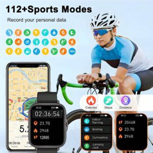 Nouvelle montre connectée unisexe avec bracelet en silicone et écran tactile complet de 4,65 cm. Tachymètre sportif et fitness pour l'extérieur, avec cadran personnalisable, appel sans fil, connexion sans fil à l'application, plus de 100 modes sportifs dont marche, course, escalade, contrôle de la caméra à distance, musique sans fil, alarme, prévisions météorologiques, écran TFT et batterie de 180 mAh. Convient comme cadeau de fête pour hommes, femmes, amis, partenaires et famille