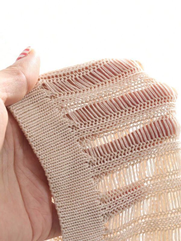DAZY Top long tricoté de couleur unie avec découpes à l'avant et sur les côtés, et détails de bretelles, transparent pour l'été – Image 10