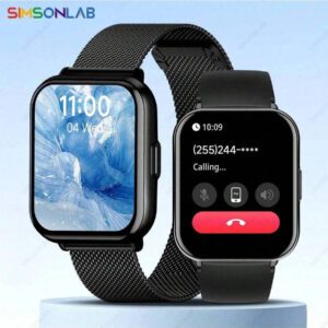 SIMSONLAB NOUVELLE Montre connectée compatible avec iOS/Android, montre connectée étanche 1 ATM prenant en charge le podomètre/les appels sans fil/les alertes de notification, suivi de la condition physique avec plus de 100 modes sportifs, assistant vocal IA/écran divisé/calculatrice, montre connectée élégante avec cadrans personnalisables, cadeau de la Saint-Valentin pour hommes et femmes