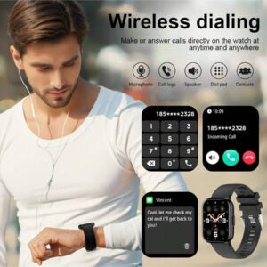 SIMSONLAB NOUVELLE Montre connectée compatible avec iOS/Android, montre connectée étanche 1 ATM prenant en charge le podomètre/les appels sans fil/les alertes de notification, suivi de la condition physique avec plus de 100 modes sportifs, assistant vocal IA/écran divisé/calculatrice, montre connectée élégante avec cadrans personnalisables, cadeau de la Saint-Valentin pour hommes et femmes
