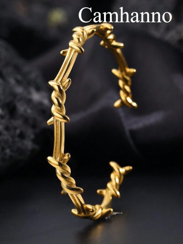 Camhanno 1 pièce Bracelet ouvert en acier inoxydable de style mode de rue avec épine, pour homme à porter tous les jours en sortant – Image 2