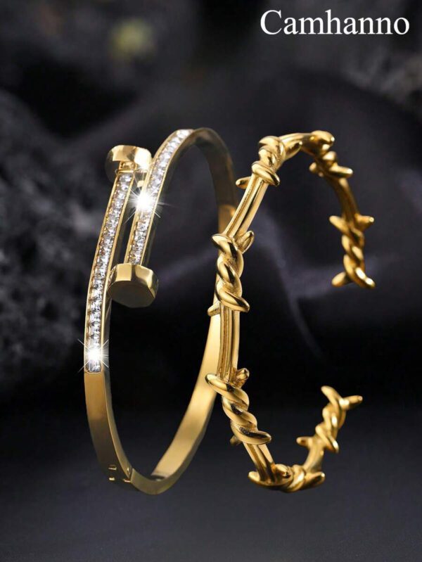 Camhanno 1 pièce Bracelet ouvert en acier inoxydable de style mode de rue avec épine, pour homme à porter tous les jours en sortant – Image 13