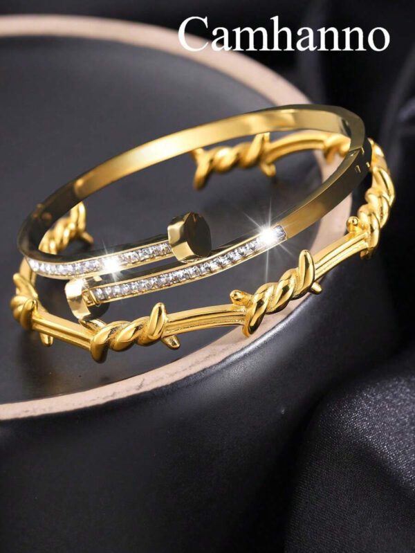 Camhanno 1 pièce Bracelet ouvert en acier inoxydable de style mode de rue avec épine, pour homme à porter tous les jours en sortant – Image 15