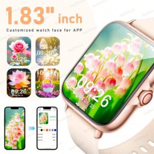 Nouvelle montre intelligente en silicone confortable pour hommes et femmes, écran tactile pleine surface de 1,83", composer/répondre aux appels, compteur de calories, modes multisports, alertes de notification, réveil, compatible avec les smartphones Android et iOS, cadeau parfait pour diverses fêtes et célébrations