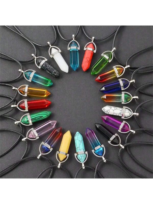 1/5/10/20 pièces Collier pendentif de perles de verre cristal naturel pour hommes, bijoux en pierres de chakra cristal unisexe, corde en PU, cadeaux de couple, fournitures de fête – Image 4