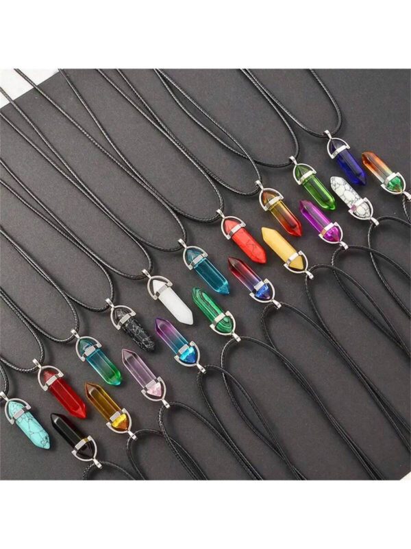 1/5/10/20 pièces Collier pendentif de perles de verre cristal naturel pour hommes, bijoux en pierres de chakra cristal unisexe, corde en PU, cadeaux de couple, fournitures de fête – Image 6