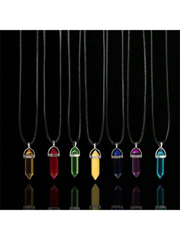 1/5/10/20 pièces Collier pendentif de perles de verre cristal naturel pour hommes, bijoux en pierres de chakra cristal unisexe, corde en PU, cadeaux de couple, fournitures de fête – Image 8