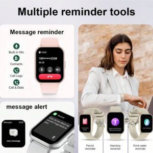 Montre connectée haut de gamme 2025 pour femmes et hommes, écran HD 1,83", prise en charge des appels sans fil, des rappels d'informations et des alertes d'alarme, étanche jusqu'à 1ATM, montre connectée avec tracker de fitness, compatible avec plus de 100 modes sportifs, compatible avec iOS/Android
