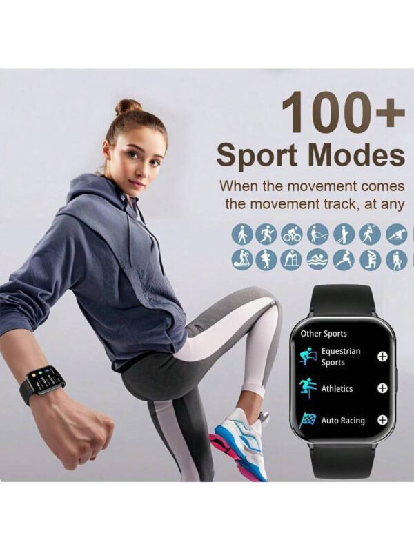 Montre connectée haut de gamme 2025 pour femmes et hommes, écran HD 1,83", prise en charge des appels sans fil, des rappels d'informations et des alertes d'alarme, étanche jusqu'à 1ATM, montre connectée avec tracker de fitness, compatible avec plus de 100 modes sportifs, compatible avec iOS/Android – Image 5