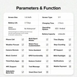 Montre connectée, appels/numérotation sans fil, rappels d'applications variées, convient aux hommes et aux femmes, montres de sport, fond d'écran personnalisable, compatible avec iOS/Android