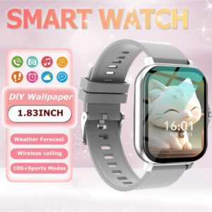 1 pièce Bracelet de montre connectée en silicone unisexe, écran tactile haute définition de 1,83 pouces. Podomètre, calories, modes sportifs multiples, alarme, rappels d'appel et de message, compatible avec les téléphones Android et iOS. Cadeau pour toutes les occasions