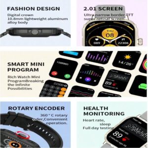 CHAONB Montre connectée Tracker d'activité de fitness Écran tactile pleine HD Contrôle de la musique Moniteur de santé Rappel d'appel et de message SMS Distance Montre connectée sport 2025 Bracelet intelligent Compteur de pas Calories Notification de message en ligne Composition de message Appel BT Fréquence cardiaque Réveil Lampe de poche Météo