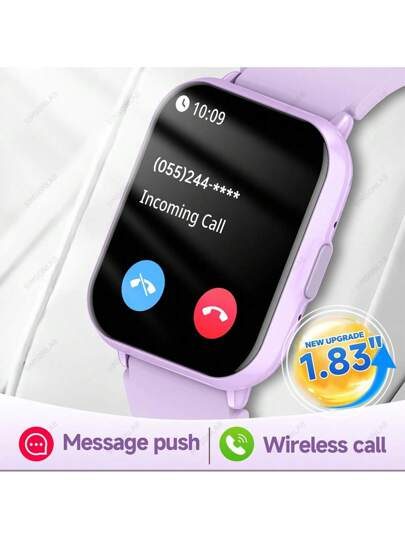 Montre connectée pour dames de 1,83" à écran tactile complet. Rappel d'appel, plus de 100 modes sportifs, résistance à l'eau jusqu'à 10m, batterie de 280mAh. Nouvelle montre connectée pour femmes avec appels passifs ou réceptifs sans fil, rappel d'informations, cadrans personnalisables. Compatible avec et Android. Cadeau pour les femmes.
