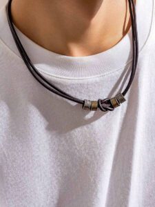Pendentif En Métal Simple À La Mode Et Collier À Chaîne Multicouche Torsadé, Bijoux À Breloques Pour Hommes Au Quotidien, 1 Pièce – Image 2