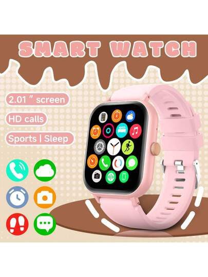 NOUVEAU! Montre connectée colorée pour hommes et femmes, écran large HD 2,01 pouces, mode multi-sport, haute résolution, réponse d'appel, réception de messages, contrôle de la musique, recherche de téléphone, podomètre, rappel, cadeau de la Fête des Mères